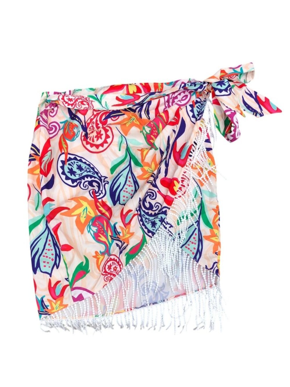 Sarong Wrap Fringe Hem Tie Closure Beachwear Cover-Up Women One Size Medium